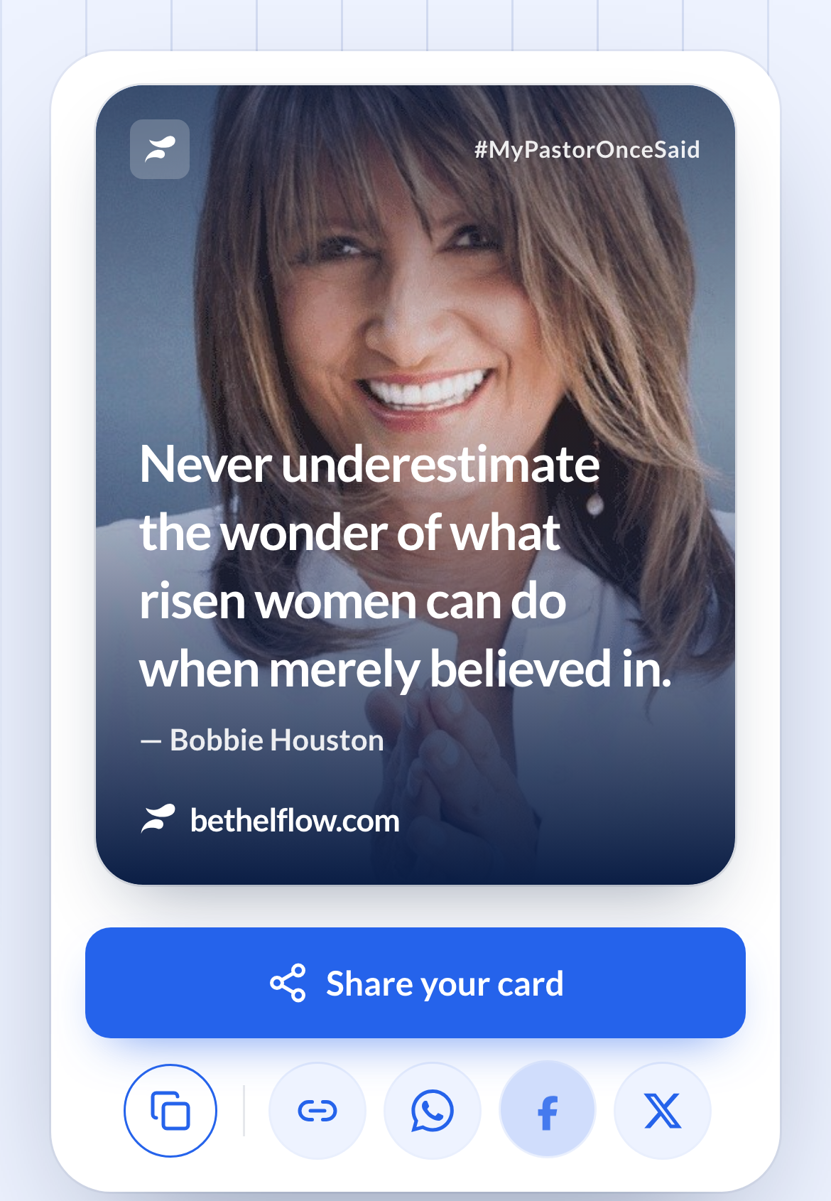 The mobile result screen: the finished card with a full-width "Share your card" button that hands off to the phone's native share sheet.